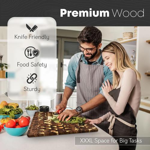 30 x 20 Acacia Wood End Grain Cutting Board Extra Large, XXXL Noodle Board Stove Cover, Heavy-Duty Butcher Block, 3XL Meat Chopping Board, Oversized Turkey Carving Board, Charcuterie Board