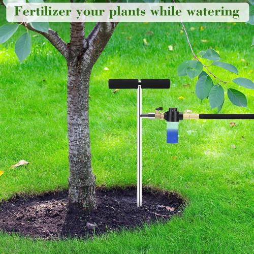 Tree Watering Spike,  Deep Root Watering Tool for Trees with Fertilizer Bottle, Stainless Steel Root Feeder for Garden, Orchard& Shrubs, Tree Irrigation System with Brass Valve|T-Handle