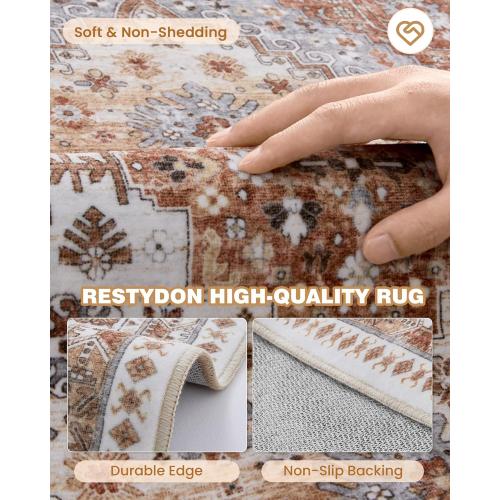 Runner Rug 2x8 Runners for Hallways Non Slip Washable, Vintage Hallway Runner Rugs for Living Room, Low Pile Soft Hallway Rug for Kitchen Bedroom Laundry Room Rug(Orange,2'x8')