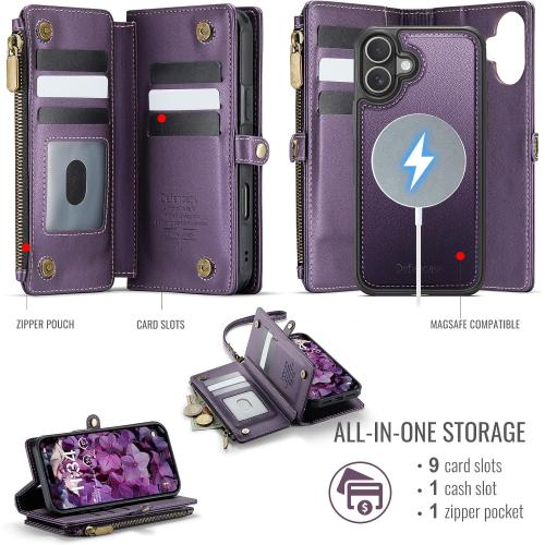 Defencase for iPhone 16 Phone Case Wallet Compatible with Magsafe, Purple