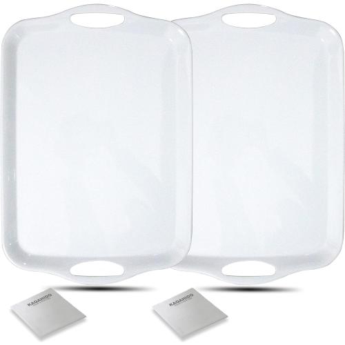 KAQAHIDO Large Melamine Serving Trays for Eating, 17.5’’ x 12’’ Serve Platter for Appetizer, Charcuterie, Food, Snack, Cupcakes, Dessert, BPA-Free, Dishwasher Safe Tray, Set of 2, White