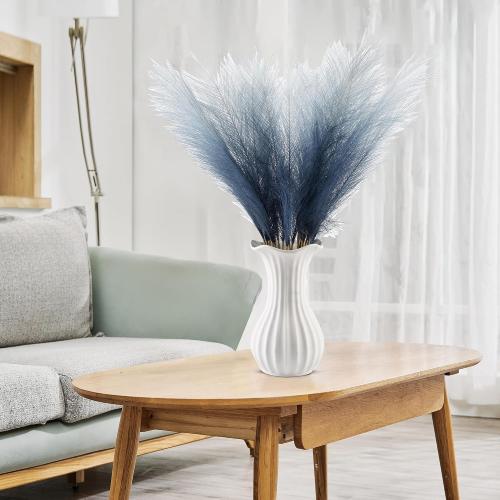 20Pcs Navy Blue Gradient and White Faux Pampas Grass Decor, 21.7 Pompas Grass Flower Arrangement and Vase Filler for Boho Home Wedding Decoration, Black