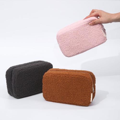Size Small Color Pink Teddy Plush Aesthetic Cosmetic Bag,fashionable zipper fluffy Makeup bag,portable home travel skincare storage bag, terry fabric college style Mini Makeup Pouch (Pink)