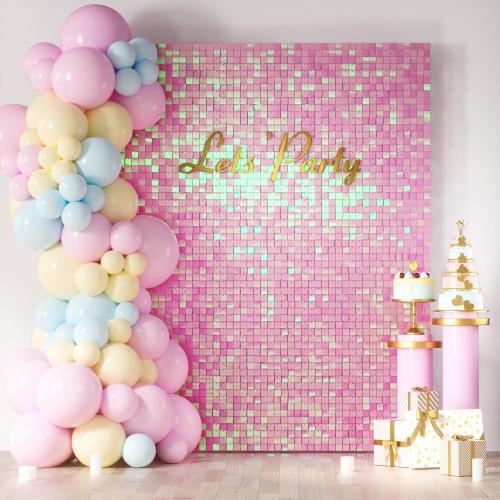 Gold  Pink Shimmer Wall Backdrop, 24PCS Square Sequin Shimmer Backdrop Panel, Photo Backdrops for Birthday, Anniversary, Wedding, Graduation & Bachelorette Party Decoration ( see the pictures for the color )