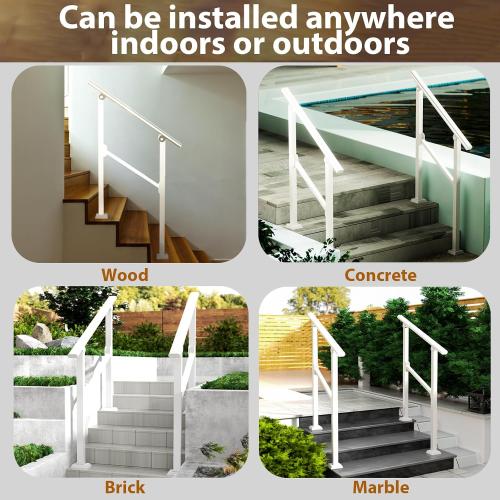 Hand Rails for Outdoor Steps, 2 Step Handrail Outdoor with Installation Kit, Railings for Outdoor Steps, Porch Handrail & Indoor Stair Safety Stair Railing Kit for Deck Gates Porch Concrete