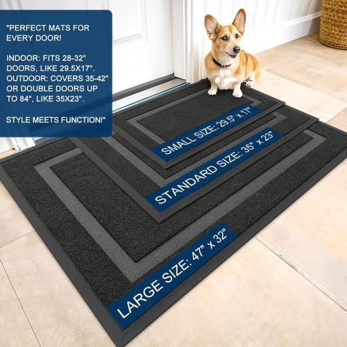 OLANLY Front Door Mat Indoor Outdoor Entrance, Waterproof All-Season, All-Weather Doormat, Sturdy Natural Rubber, Fade Resistant, Low Profile, Easy Clean Patio Porch Entryway Mat, 29.5x17, Black