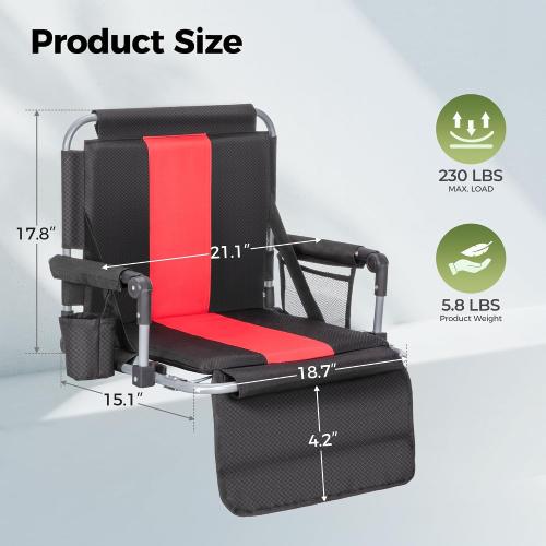 ALPHA CAMP Extra Wide Padded Stadium Seats for Bleachers with Back Support | Padded seat ,Universal Hooks,Straps,pockets,Heavy Duty Steel Frame,Cup Holder ,Bleacher Parents,Sports Events Easy Setup