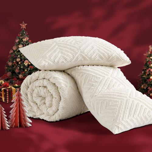 King Size Comforter Set Beige, 7 8-A-2400-A-1Pieces Boho King Bedding Comforter Set Cream, All Season Soft Lightweight Tufted Textured Down Alternative Comforter Fluffy Bed Set