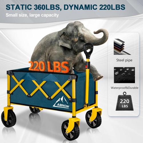 Collapsible Wagon Cart with Wheels Foldable, Folding Wagons Carts with Silent Universal Wheels, Large Grocery Cart On Wheels, Heavy Duty Utility Wagon for Shopping Beach Sports Fishing Camping, Green