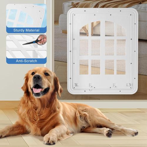 Large Dog Screen Door,  Flap Opening Dog Door for Screen Door with 4 Entry Ways, Magnetic Self-Closing Pet Screen Door for Dogs Cats, White