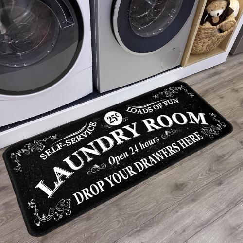 Runner Rug, Farmhouse Kitchen Floor Mat, Non Slip Laundry Room Decor, 20 X 47 inch, Black