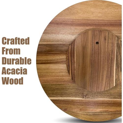 26'' Acacia Wooden Lazy Susan with 360 Rotation for Dining Table Top,Extra Large Wooden Serving Tray with Heavy Duty Rotating Wheel for Kitchen,Dining Table