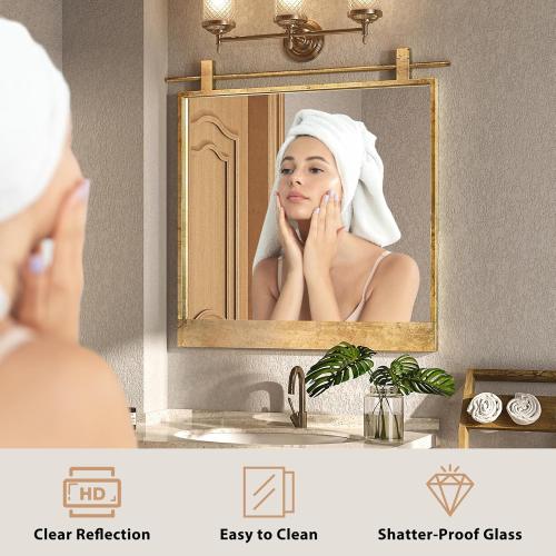 Gold Bathroom Mirror 24 x 24 Brushed Gold Square Rustic Rectangle Metal Framed Barn Door Farmhouse Bathroom Vanity Mirror for Over Sink, Foyer Entryway Decor