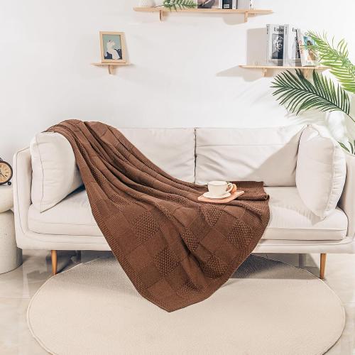 NEXHOME PRO Knit Throw Blanket,Classical Checkered Blanket for Couch,Cozy Warm Knitted Throw Blanket for Bed Sofa Living Room, Decorative Stretched Throw, Lightweigh,50X 60Burnt Orange