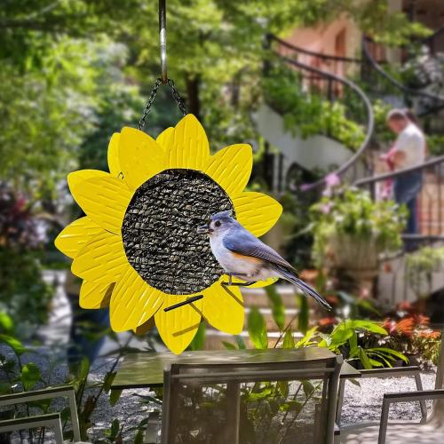 Liffy Sunflower Metal Cardinal Bird Feeder - Hanging for Outdoor Garden, Window 12inch