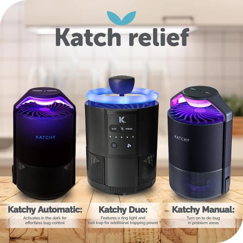 Katchy Flying Insect Trap Indoor – Catcher & Killer for Mosquito, Fruit Fly, Gnat & Small Moth – Non-Zapper with Suction & Blue Light – Ideal for Indoor Spaces, Kitchen & Plants (Original, Black)