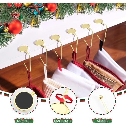 Christmas Stocking Holders for Mantle, Upgrade Non-Slip Christmas Safety Stocking Holder Mantle Hooks Hanger Grip for Party Decoration(Gold-4P)