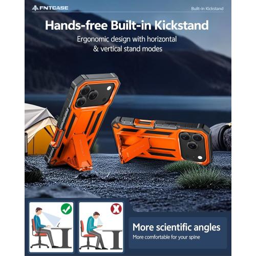 FNTCASE for iPhone 17 Pro-Max Case: Military Grade Drop Proof Protection Mobile Cover with Kickstand | Matte Textured Rugged Shockproof TPU | Protective Sturdy Phone Case - 6.9 inch Orange