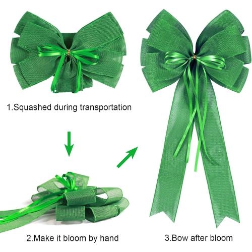 2 PCS Green St Patricks Day Wreath Bow Decor,St Patricks Day Tree Topper Bow Decorations,Decorative Bow with Green Burlap and Glitter String for Holiday Home Front Door Outdoor