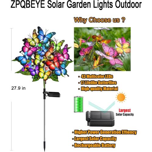 Solar Garden Lights Outdoor Waterproof Decorative | Solar Lights Outside 2 Pack with 86 LED 34 Butterfly Flowers Garden Decor Yard Patio Lawn, Gifts for Women Mother's Day Mom