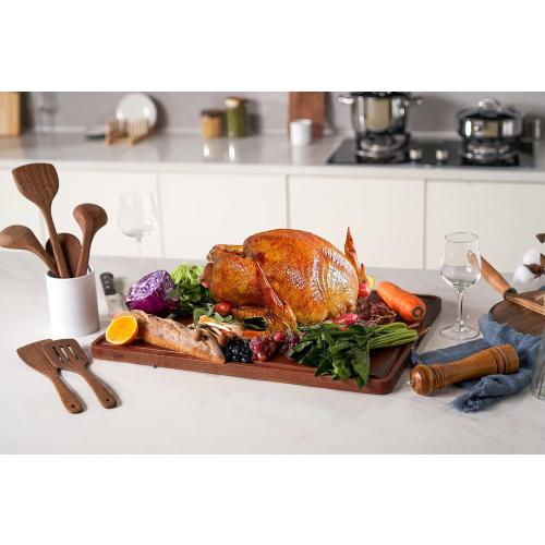 AZRHOM XXL Large Walnut Wood Cutting Board for Kitchen 24x18 (Gift Box) with Juice Groove Handles Non-slip Mats Thick Reversible Butcher Block Chopping Board