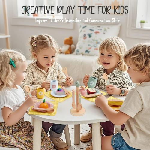 Toyssa Wooden Play Kitchen Accessories Montessori Toys for Toddlers 3-5, Play Dishes for Kids Kitchen with Realistic Dishes & Plates & Tableware, Christmas Birthday Gifts for 3 4 5 6 Years Girls Boys