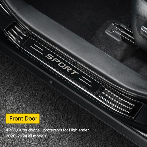for Toyota Highlander 2026 2025 2024 2023 2022 2021 2020 Door Sill Protector, Premium Stainless Steel Door Entry Guard Plate Cover Accessory Sticker for Highlander, NOT for Grand Highlander- Black
