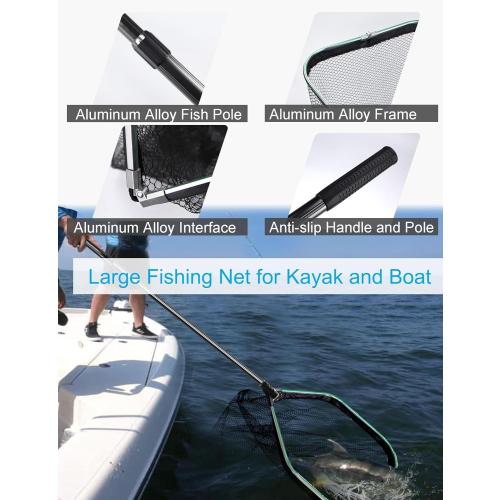 Saltwater Large Fishing Net with Handle 75.8-105.7 - Extra Large Rubber Fishing Landing Net with Telescoping Handle Fish Net, Aluminum Half Folding Nets, Depth 26.8in