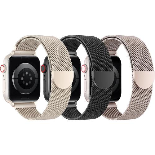 BELONGME 3 Pack Mesh Loop Compatible with Apple Watch Bands for Women Men 40mm 41mm 38mm 42mm 44mm 45mm 49mm 46mm Series 11 10 9 8 7 6 5 4 Ultra3 SE3 2, Stainless Steel Metal Magnetic Strap for iWatch