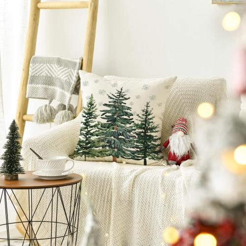 AVOIN colorlife Christmas Trees Snowflake Throw Pillow Cover, 16 x 16 Inch Winter Holiday Cushion Case Decoration for Sofa Couch