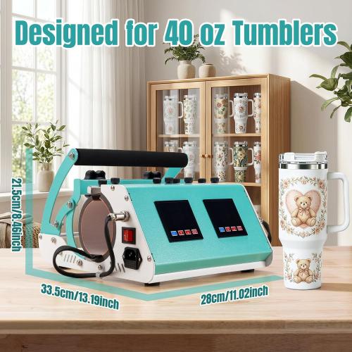 ColorSub 3 in 1 40 OZ Tumbler Heat Press Machine 110 V 20 OZ Mug Press Sublimation Machine for Sublimation 40 OZ Tumbler with Handle Straight Tumblers Bottles Mugs Glass Cup Printing Teal