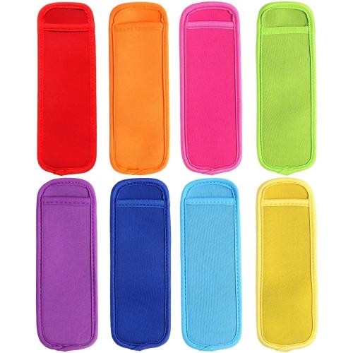 JANYUN 24 Pack Reusable Popsicle Bags Ice Pop Sleeves Antifreezing Sleeves, 8 Colors