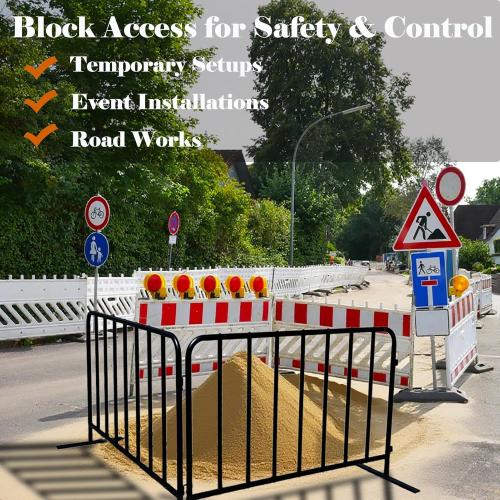 2-Pack Steel Crowd Control Barrier, Light Duty 5FT Interlocking Safety Barricade, 16GA Galvanized Steel Queue Barrier, Assembly Needed for Pedestrian Traffic & Construction Barricade（Black）