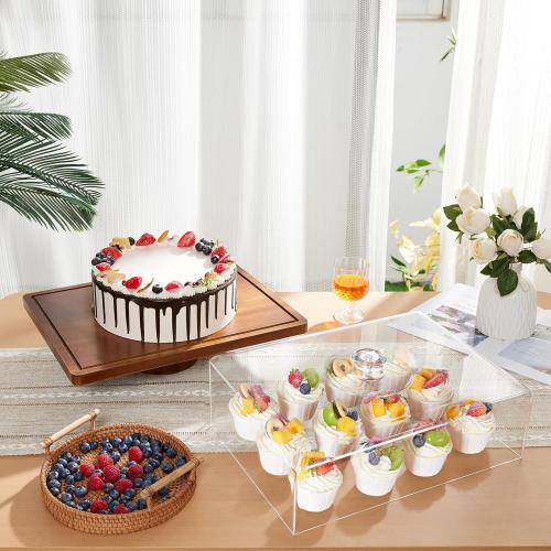 HouseJoy Acacia Wood Cake Stand with Lid-Extra Large 17 Rectangular Cake Holder,2-in-1 Dessert Table Display Set & Charcuterie Board,Acrylic Cake Dome Cover for Cheese/Veggie/Desert /Chips & Dip