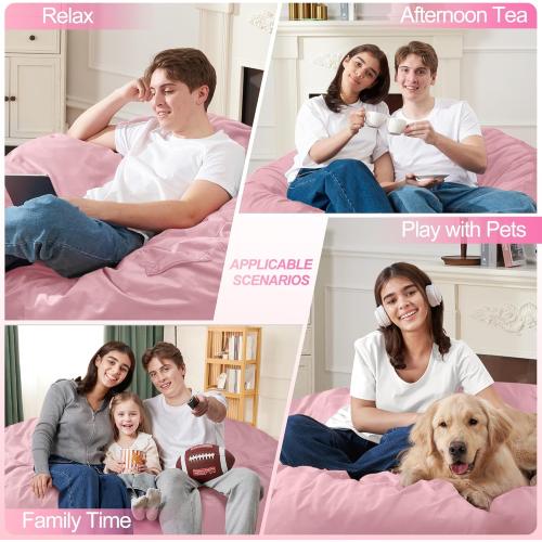Homguava 4 FT Bean Bag Chair: 4' Bean Bags with Memory Foam Filled, Large Beanbag Chairs Soft Sofa with Dutch Velvet Cover-Light Pink