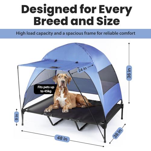 Elevated Dog Bed with Removable Canopy   Retractable Awning. Raised Indoor/Outdoor Portable Dog Bed with Shade. Anti Slip feet, Compact Outdoor Dog Tent with Travel Bowl. XXL (Large)