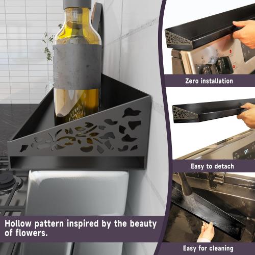 30 Magnetic Stove Top Shelf – Black Spice Rack and Seasoning Organizer – Magnetic Kitchen Shelf for Back of Stove – Over Stove Rack and Storage Organizer