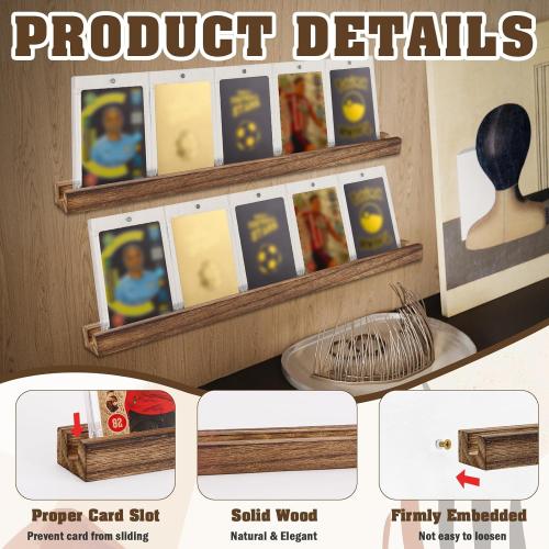 Sports Card Display Shelf For Wall Sports Card Stand Wood Baseball Card Display Frame Graded Trading Card Wall Display Graded Card Rack Holds 20 Trading Cards for Football Graded Card Collection