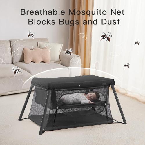 2 in 1 Portable Travel Crib for Toddler, Foldable Crib for Baby, Lightweight Playpen Collapsible Playard with Soft Mattress, Easy to Carry Baby Travel Bed for Outdoor, Indoor (Black)