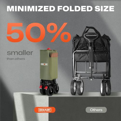 Color Green Overmont Collapsible Wagon Cart with Wheels - 180L Foldable Heavy Duty Wagon with Big All-Terrain Wheels - 330Lbs Weight Capacity with Side Pockets for Camping Sports Garden Grocery Shopping Green