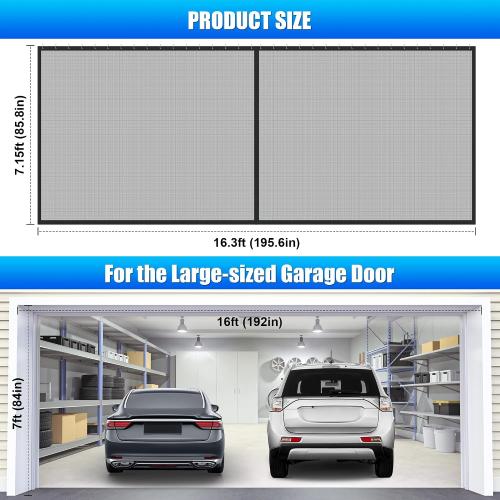 ‼️has mild scratches and may be stains or missing pieces ‼️Sliding Garage Door Screen 16x7FT for 2 Car Garage Doors, 2026 New Upgraded Magnetic with Track Closure, Heavy Duty Mesh and Weighted Bottom, Retractable (Black, 16 * 7FT)