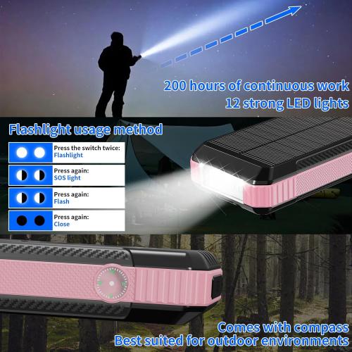 Solar Charger Power Bank 49800mAh, Portable Phone Charging Built-in 4 Cables 22.5W Fast Charging for Cell Phones, Type-C input/Output Port Solar Panel Charger with Dual Flashlights&Compass for Camping