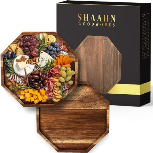GloBoid Wood Charger Plates & Trays, Wooden Tray For Food & Decor, Wooden Serving Board & Platter, 10’ x 10' Wood Tray & Serving Platters, Acacia Wood Plate Set of 2