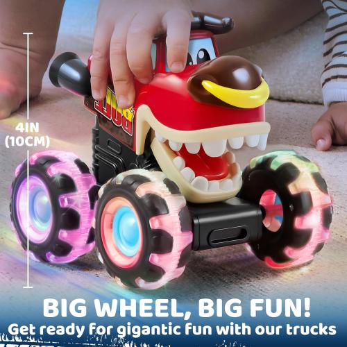 JOYIN 3 Pack Monster Truck Toy - Motion Activated Light Up Cars for Toddlers - Monster Glow Rover LED Wheels - Baby Boy Toys - Press and Go Trucks for Kids Boy Birthday Gifts Easter Basket Stuffers