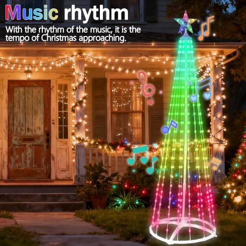 Hoofun Christmas Tree Lights Outdoor Decorations: Smart Lighted Xmas Trees 6-8FT, APP and USB Control, Prelit for Yard Cone Outside Led Decor (6Ft / 1.8m)