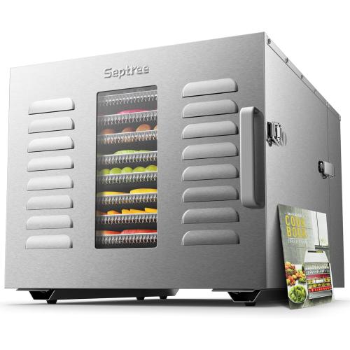 Commercial 10 Trays Food Dehydrator Machine for Jerky and Herbs Usable Area up to 24.65ft² and 194℉ Temperature 1000W Detachable Stainless Steel Dryer for Meat Fruit Mushrooms Beef Food Dark Black