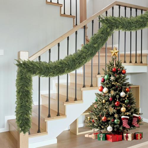 3 Pcs 6FT Christmas Cedar Garland Artificial Realistic Faux Green Cedar Pine Garland Real Touch Christmas Garland for Xmas Home Decoration Indoor Stairs Railing Fireplace Outdoor