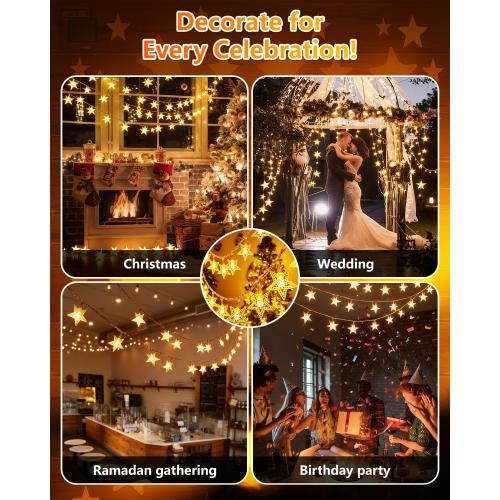 Twinkle Star 100 LED Star String Lights, 33FT Plug in Fairy String Lights Waterproof for Bedroom Decor, Indoor, Outdoor, Wedding Party, Christmas Tree, New Year, Ramadan, Warm White