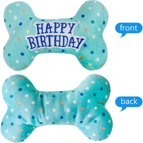 Prime Pets Dog Birthday Toys, Plush Dog Squeaky Toys, Stuffed Puppy Chew Toy for Small Medium Large Dogs, Bone Pet Toy