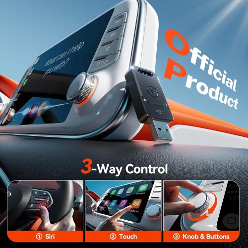 Wireless Adapter, 3X Fast Auto-Connect, No Latency, Plug&Play, Wireless Carplay